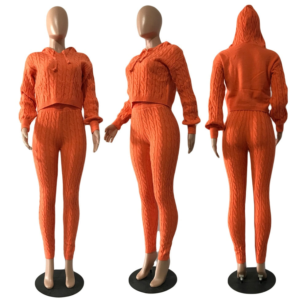 Cable Knit Hoodie & Pants Set